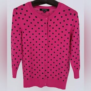 Ellen Tracy Hot Pink Polka Dot Button-Front Cardigan